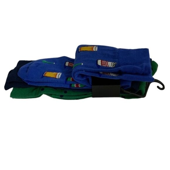 Hot Sox Beer Beverage Men's Dress Socks 10-13 Gift Blue Green Gift Pack 3 Pieces - Picture 10 of 13